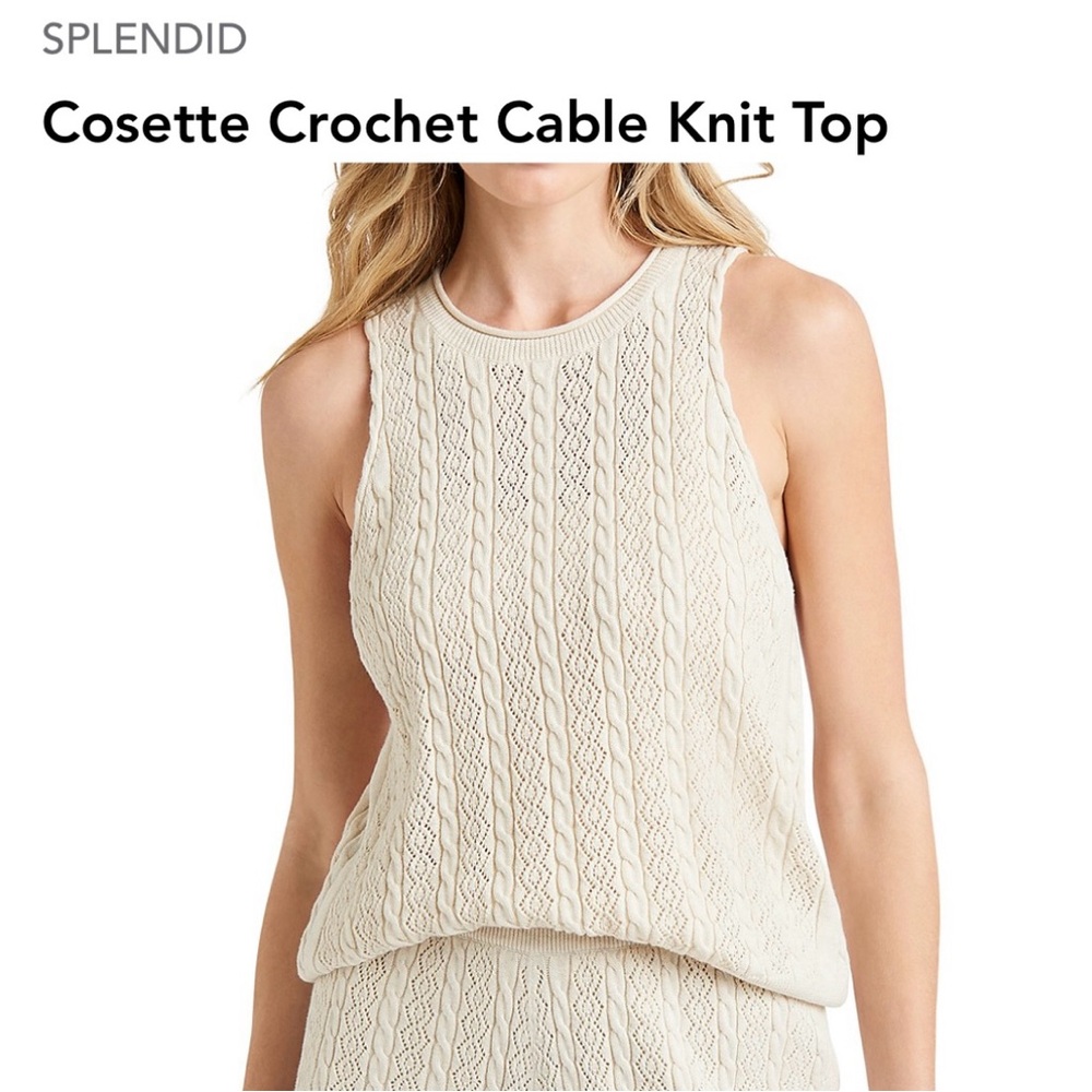 NEW Splendid Cosette Crochet Cable Knit Tank Top Size Medium Color natural cream